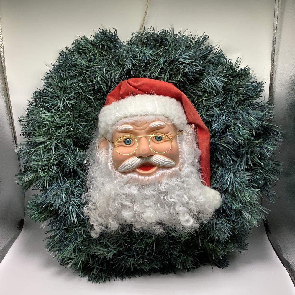 VTG Fiber Optic Christmas Wreath w/‎ Santa Clause Face For Decoration/Parts Only